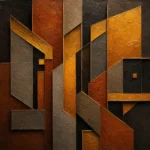 Honey bronze geometric wall paint black and gold print featuring layered architectural geometric panels with metallic accents for elegant contemporary interiors