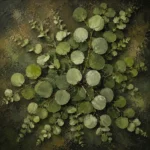 Moss and sage green botanical wall art featuring a radial arrangement of eucalyptus branches with layered botanical greens for elegant interiors