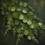 Moss and sage green botanical wall art featuring cascading eucalyptus branches with layered foliage and soft botanical tones for elegant interiors