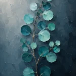 Sea Glass Modern minimalist botanical wall art featuring a single eucalyptus branch with teal and aqua tones for elegant contemporary interiors