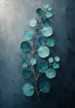 Sea Glass Modern minimalist botanical wall art featuring a single eucalyptus branch with teal and aqua tones for elegant contemporary interiors