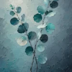 Sea glass minimalist botanical wall art featuring elegant eucalyptus stems in teal, aqua, and blue-gray tones for refined modern interiors