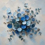 Powder blue blue and green botanical prints featuring a circular eucalyptus arrangement with cocoa and charcoal accents for elegant interiors