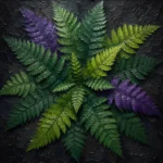 Forest and plum fern botanical prints featuring layered fronds in a balanced organic pattern for elegant interiors