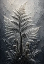 Graphite museum botanical drawings of ferns featuring an unfurling tree fern with layered foliage for elegant interiors