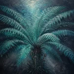Deep teal editorial large fern prints featuring towering arching fronds and dramatic botanical textures for elegant interiors