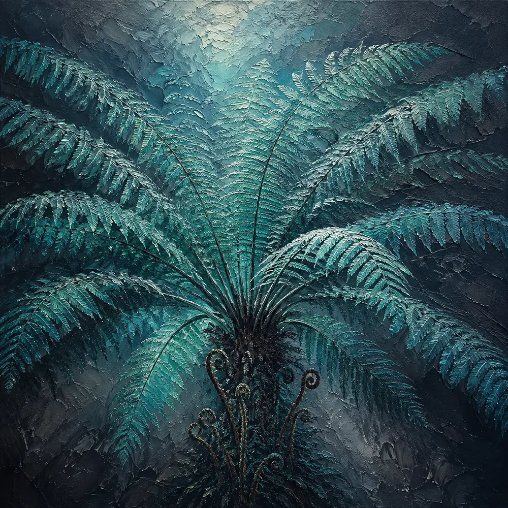 Canopy Whisper Large Fern Prints Deep Teal Editorial Art Print