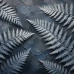 Dusty blue gallery silver fern wall art featuring layered fronds with silver highlights and elegant botanical geometry for interiors