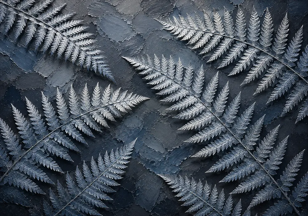 Frosted Fronds Silver Fern Wall Art Dusty Blue Gallery Art Print