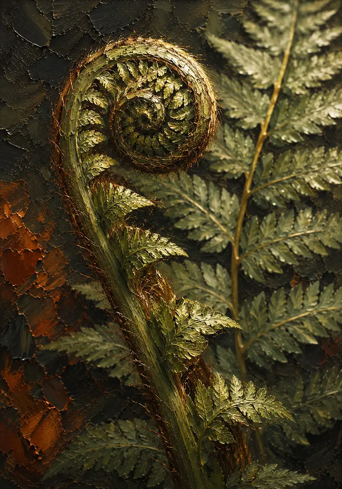 Forest Emblem Fern Leaf Wall Art Olive Contrast Art Print