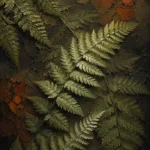 Olive fern leaf wall art print featuring layered fern leaves, woodland greens, sage highlights, and earthy accents for elegant interiors