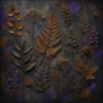 Sepia and violet herbarium wall art print featuring preserved botanical specimens, archival details, and elegant museum-inspired tones for interiors