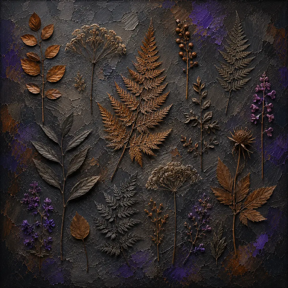 Botanical Archive Herbarium Wall Art Sepia & Violet Art Print