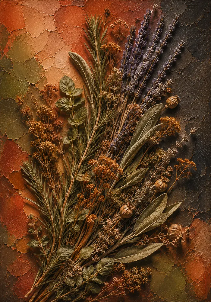 Apothecary Flora Botanical Herb Prints Clay & Moss Art Print
