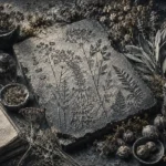 Graphite black and white herb prints featuring engraved botanical silhouettes, herbs, and stone textures for elegant interiors