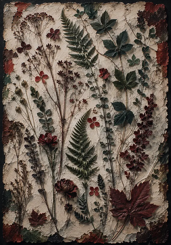 Crimson Herbarium Pressed Botanical Art Wine & Forest Art Print