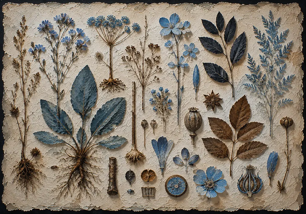 Azure Taxonomy Scientific Botanical Illustration Prints Powder Blue & Cocoa Art Print