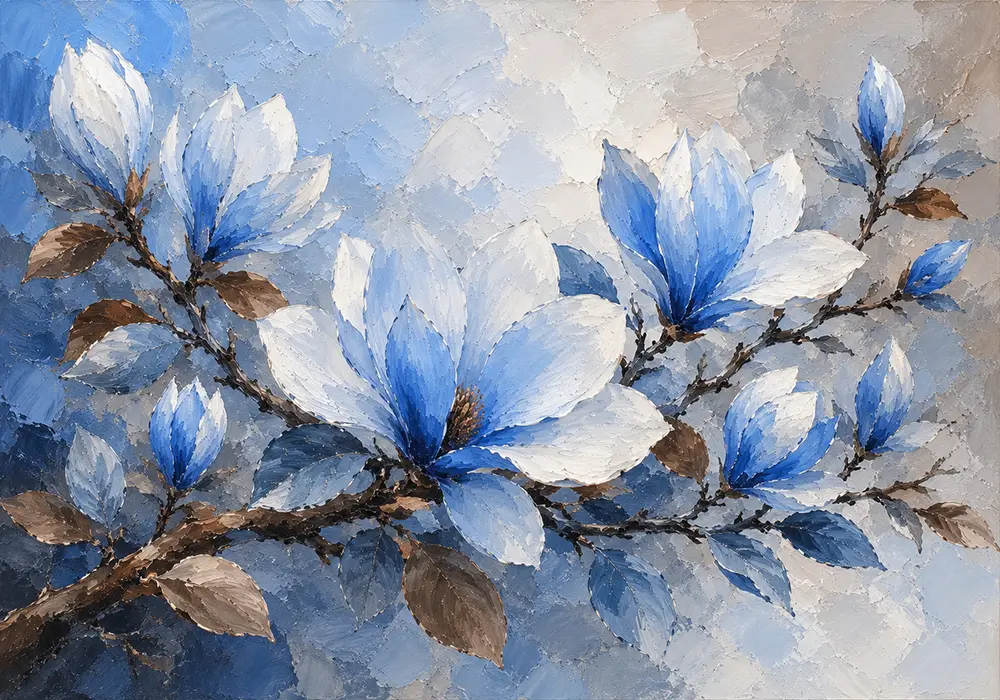 Azure Magnolia Blue Botanical Prints Powder Blue & Cocoa Art Print