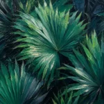 Emerald Editorial palm leaf artwork featuring layered fan-shaped tropical leaves in deep emerald and green tones for elegant interiors