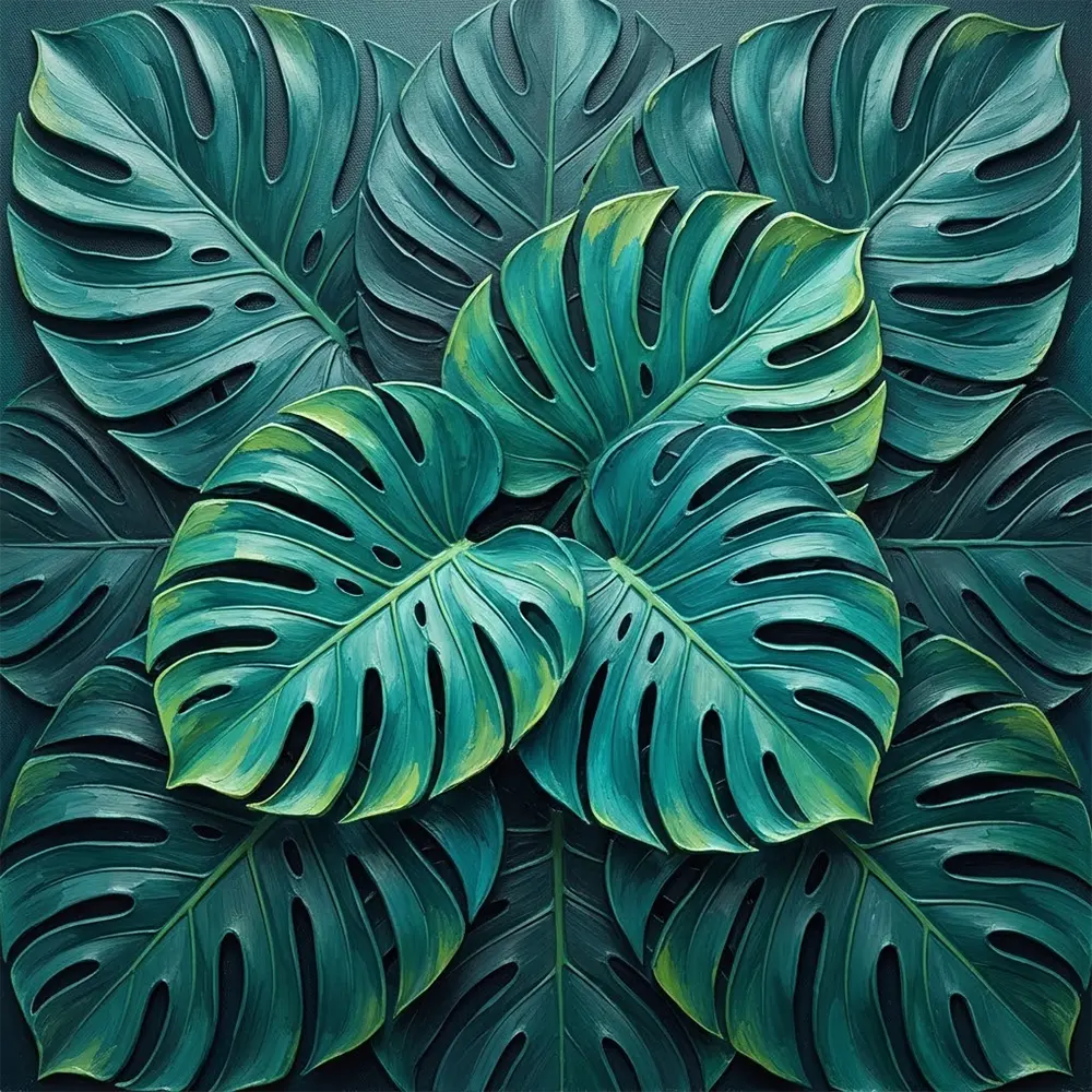 Emerald Rhythm Tropical Leaf Wall Art Teal & Chartreuse Art Print