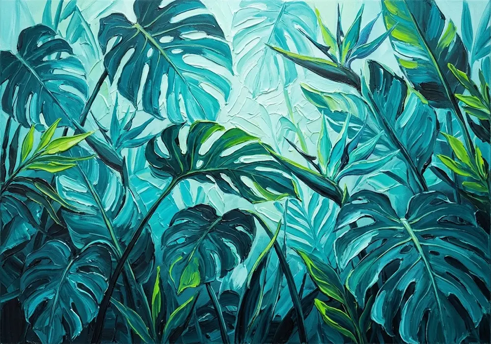 Botanical Tide Tropical Botanical Prints Cyan & Lime Art Print