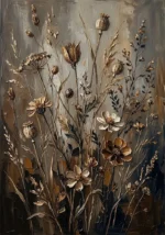 Espresso Gallery antique botanical posters featuring preserved wildflowers, seed pods, and woodland stems for elegant interiors