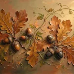 Clay & Moss retro botanical prints featuring preserved oak leaves, acorns, and climbing vines for elegant interiors