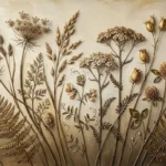 Antique gold antique botanical prints featuring meadow wildflowers, fern fronds, and seed heads for elegant interiors