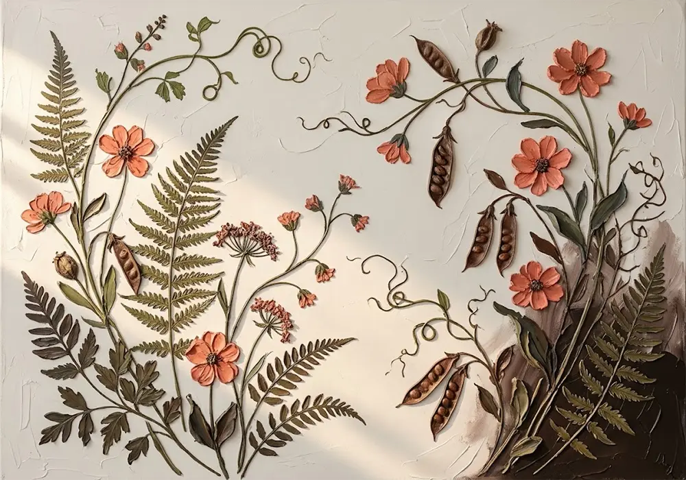 Coral Herbarium Vintage Botanical Paintings Chocolate & Coral Art Print
