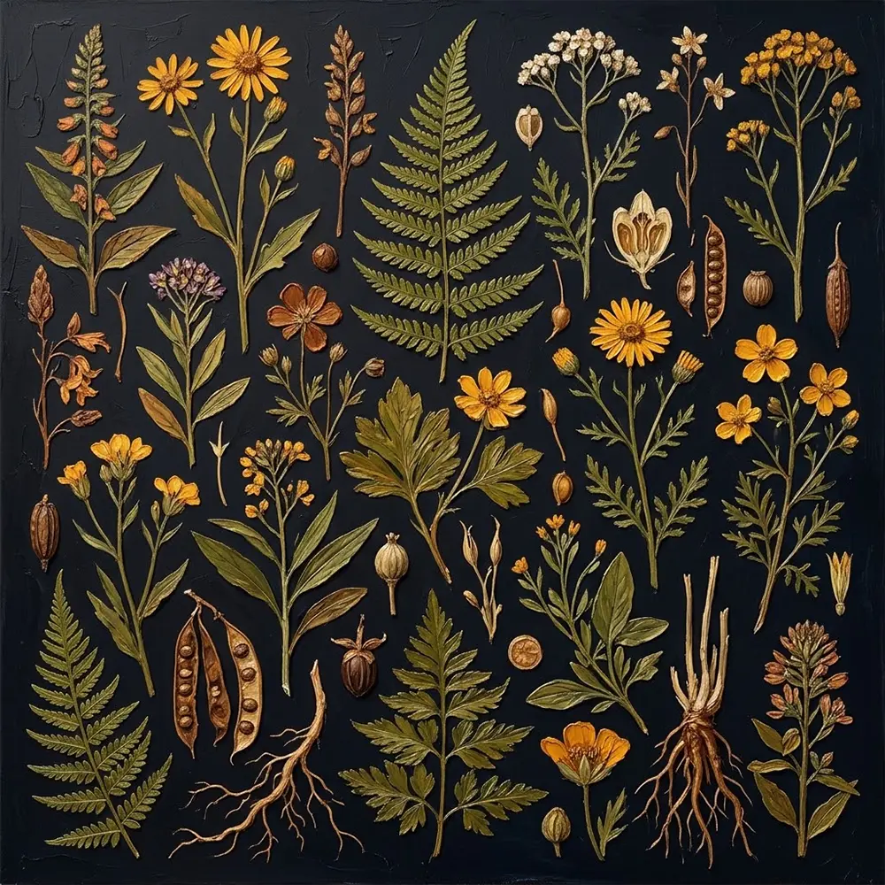 Amber Herbarium Scientific Vintage Botanical Illustration Amber Noir Art Print