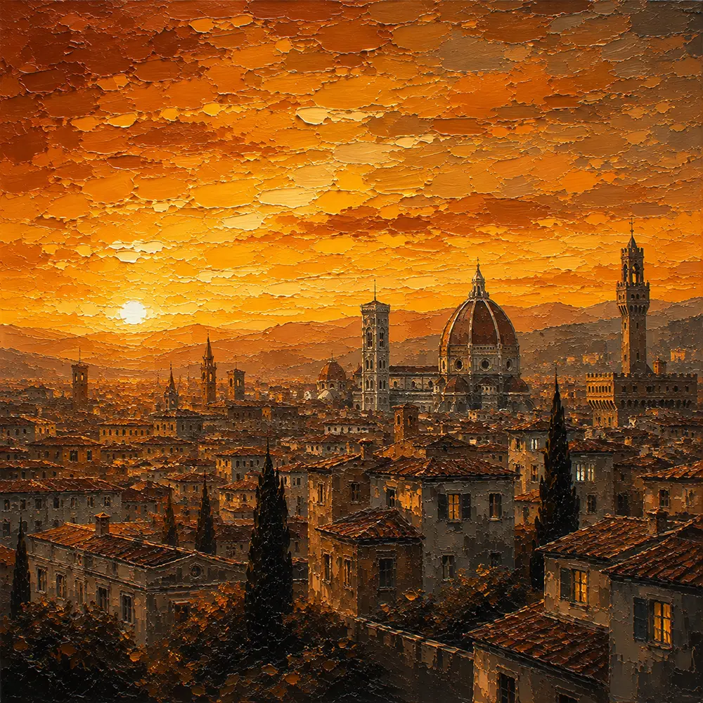 Amber Horizon sunset skyline painting Honey Bronze Art Print