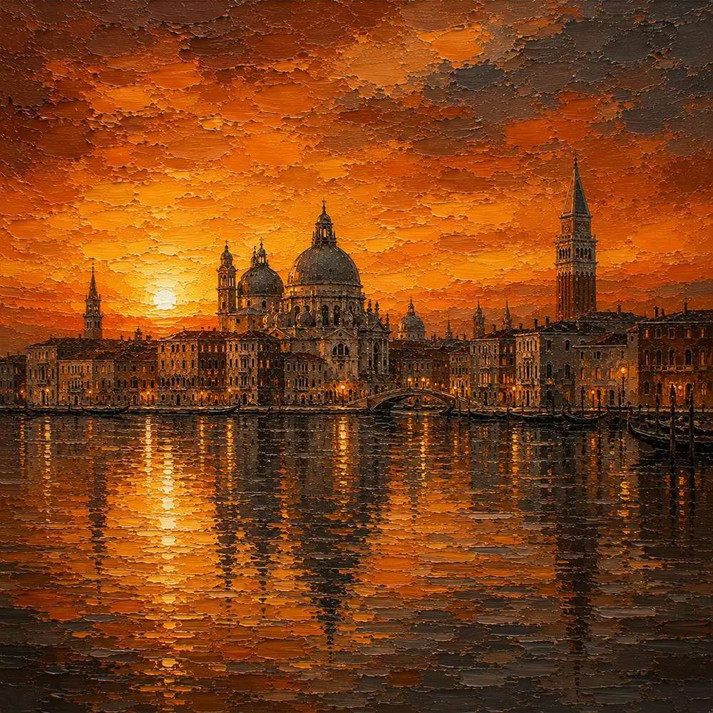 Golden Silhouette sunset skyline painting Honey Bronze Art Print