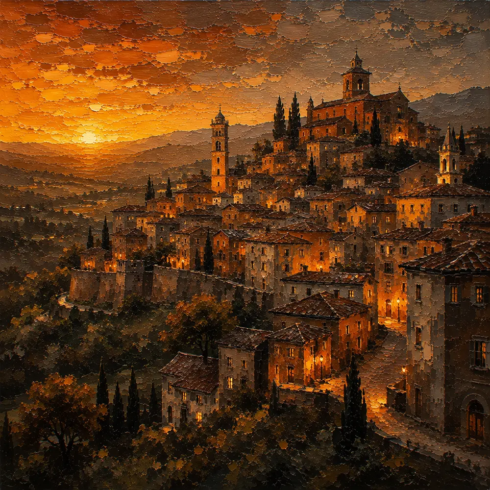 Copper Twilight sunset skyline painting Honey Bronze Art Print
