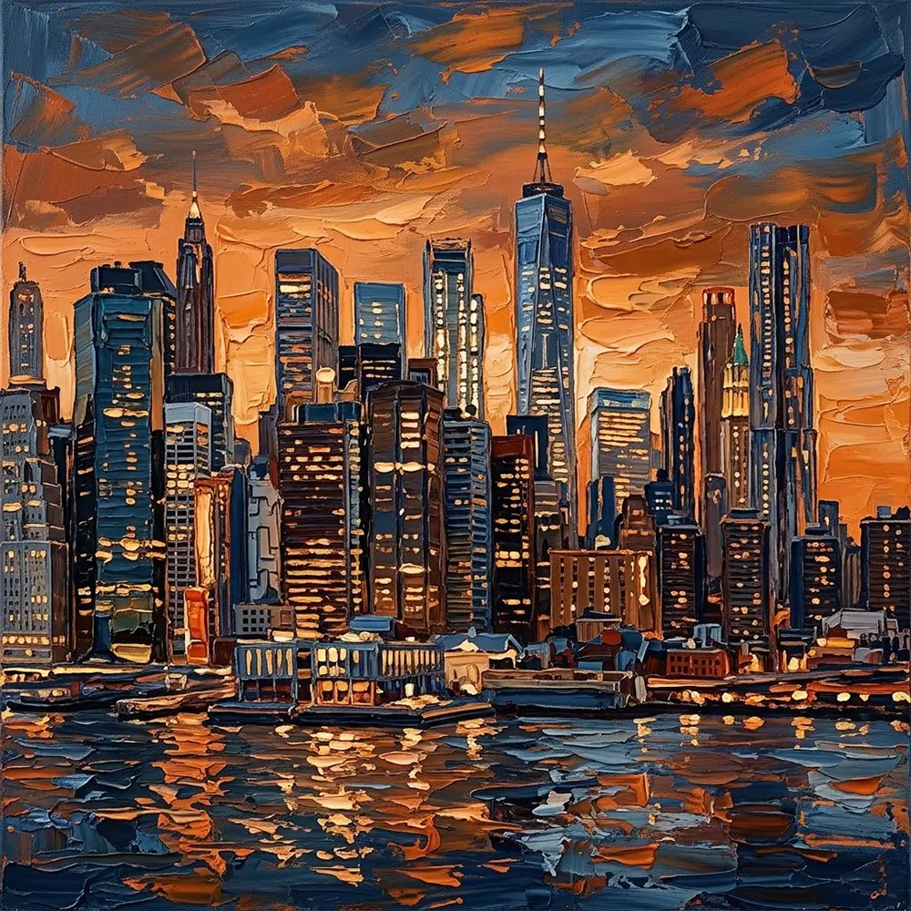 Ember Skyline New York Skyline Wall Art Burnt Orange & Navy Art Print