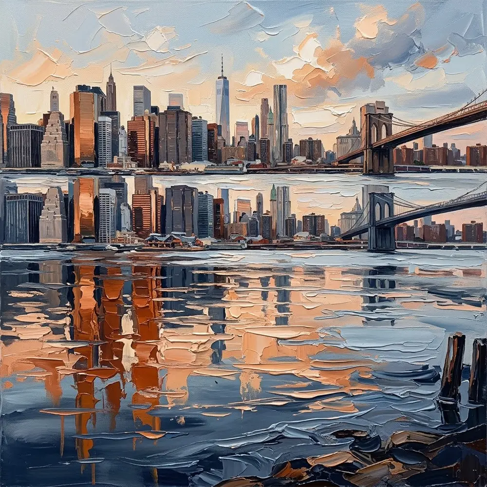 Harbor Flame New York Skyline Wall Art Burnt Orange & Navy Art Print