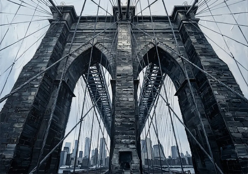 Granite Passage Brooklyn Bridge Wall Art Graphite Museum Art Print