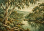Eucalyptus Sage Eucalyptus Wall Art featuring eucalyptus-lined creek reflecting muted green light for refined interiors