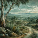 Eucalyptus Sage Eucalyptus Wall Art featuring weathered track winding through open bushland for refined interiors