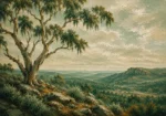 Eucalyptus Sage Eucalyptus Wall Art featuring sculptural branch canopy against a warm neutral sky for refined interiors