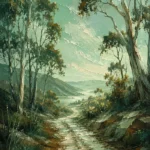 Eucalyptus Sage Eucalyptus Wall Art featuring weathered track winding through open bushland for refined interiors