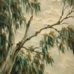 Eucalyptus Sage Eucalyptus Wall Art featuring sculptural branch canopy against a warm neutral sky for refined interiors