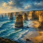 Ocean Road Great Ocean Road Wall Art featuring towering limestone stacks rising from teal surf for refined interiors
