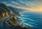 Ocean Road Great Ocean Road Wall Art featuring cliff road curving above a broad ocean horizon for refined interiors
