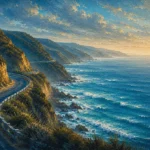 Ocean Road Great Ocean Road Wall Art featuring cliff road curving above a broad ocean horizon for refined interiors