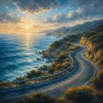 Ocean Road Great Ocean Road Wall Art featuring cliff road curving above a broad ocean horizon for refined interiors