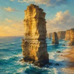 Ocean Road Great Ocean Road Wall Art featuring towering limestone stacks rising from teal surf for refined interiors
