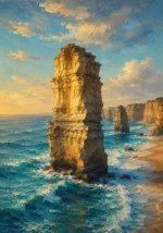 Ocean Road Great Ocean Road Wall Art featuring towering limestone stacks rising from teal surf for refined interiors