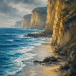 Ocean Road Great Ocean Road Wall Art featuring windswept beach framed by golden coastal cliffs for refined interiors