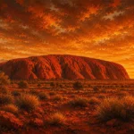 Outback Ember Australian Outback Wall Art featuring monumental red rock formation above open desert for refined interiors