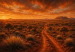 Outback Ember Australian Outback Wall Art featuring solitary dirt track crossing spinifex plains for refined interiors